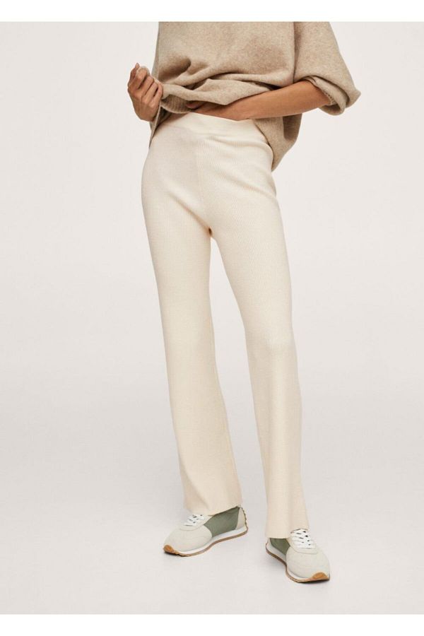 MANGO Women s Vanilla Color Elastic Waist Ribbed Trousers Trendyol