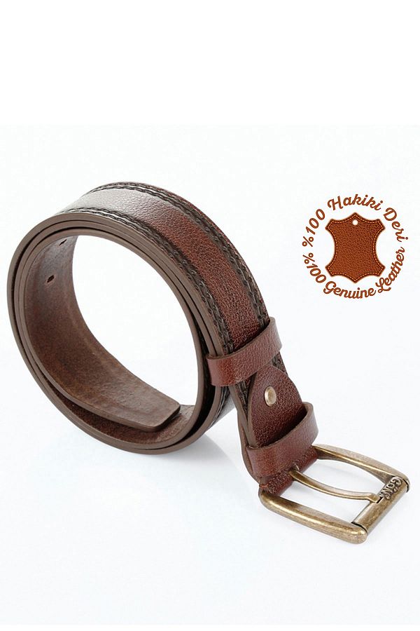 GÖNDERİ(R)-Brown Antique Gön Genuine Leather Men's Belt 13652 1