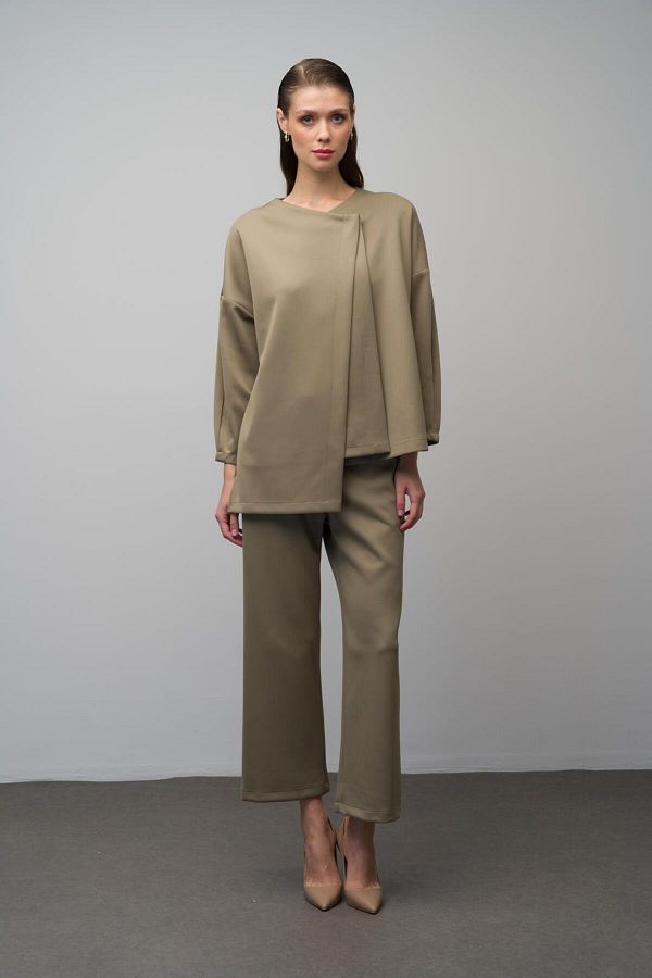Olcay-Green Scuba Low Sleeve Jacket and Trousers Set - 9262-Tk 1