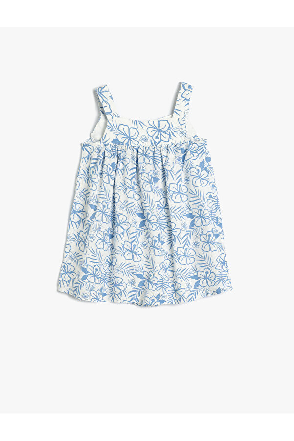 Koton Askılı Elbise Çiçek Desenli Kare Yaka Viskon Kumaş