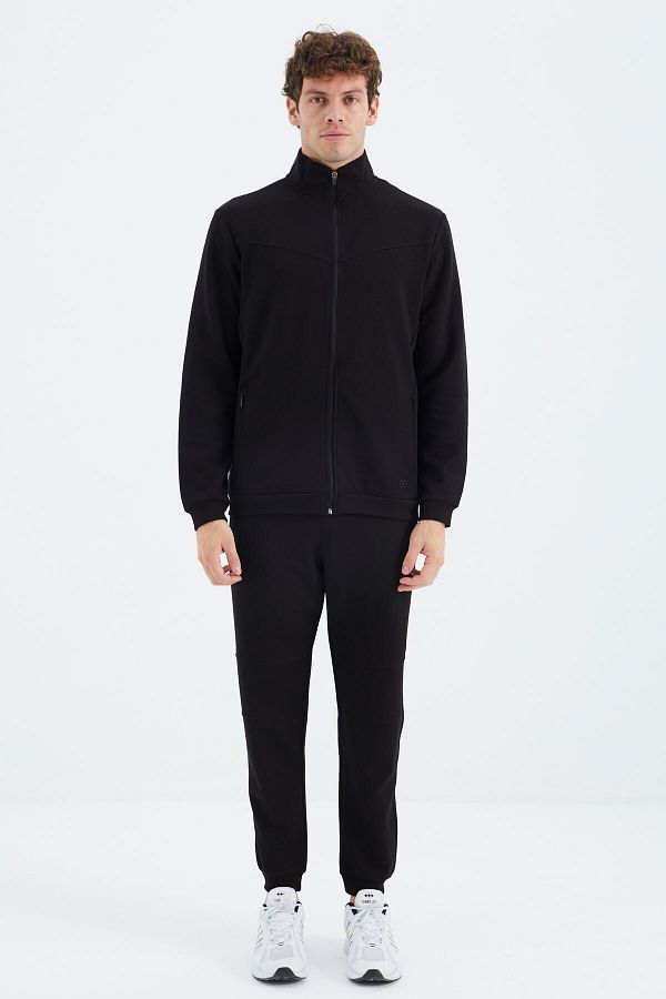 Tommy Life Black Stand Up Collar Men s Tracksuit Set with Hidden Pocket Detail 85220 Trendyol