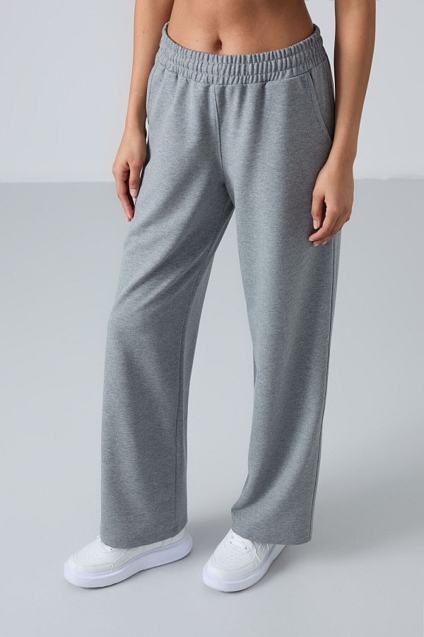 Tommy Life Grey Melange High Waisted Pocketed Comfortable Form Wide Leg Women s Tracksuit Bottom 94567 Trendyol