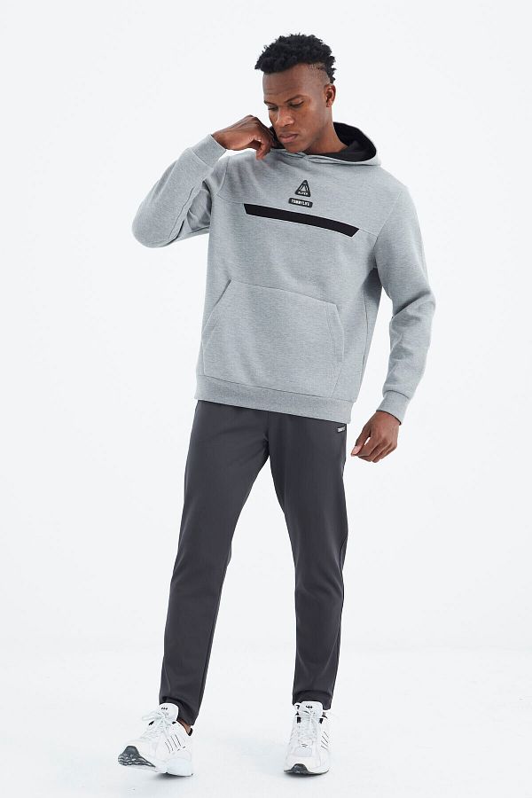 Tommy Life Gray Melange Hooded Men s Sweatshirt with Print Detail 88296 Trendyol