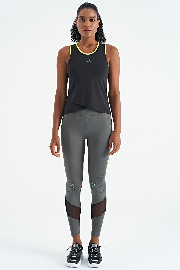 Tommy Life Black Logo Printed Standard Fit Women s Sports Undershirt with Bias Stripes 97255 Trendyol