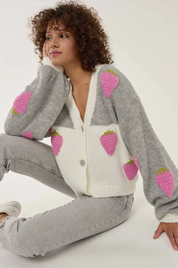 Hiccup-Oversized Strawberry Patterned Cardigan 1