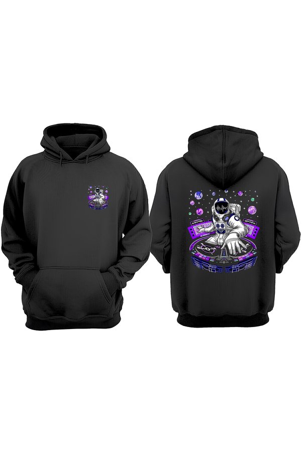 THEWERT Unisex Dj Astronaut Design Front Back Printed Regular Fit Black Sweatshirt