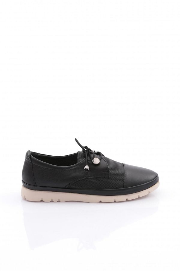 DGN-Pantofi casual de damă cu șireturi din cauciuc, negru Ecru 10103 1