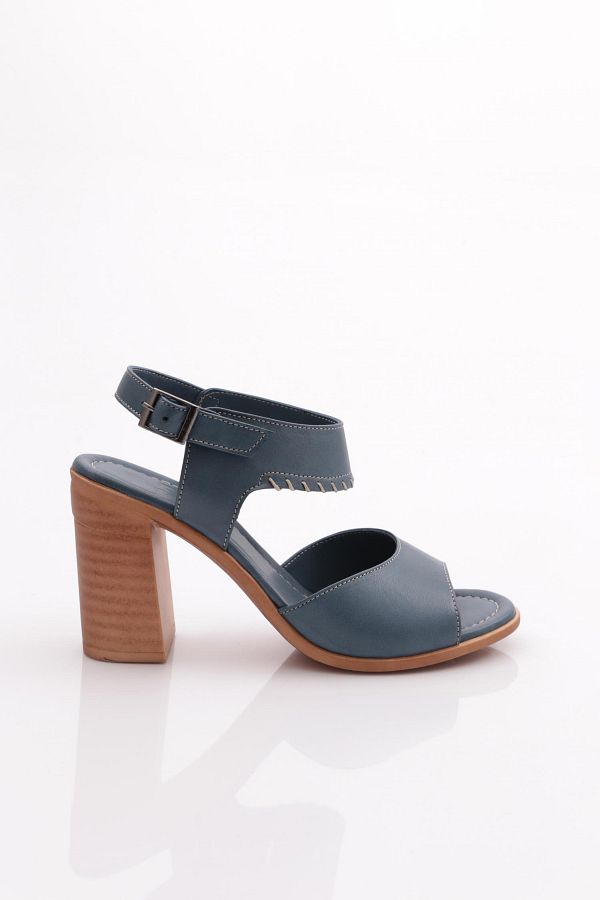 DGN-Blue Genuine Leather Women's Heeled Sandals - Denim 241135108 1