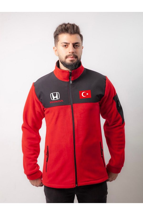 dafri Honda Logo Turkish Flag Printed Zippered Fleece Jacket Trendyol