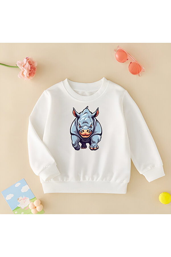 CDA Sevimli Su Samuru Unisex Kız Erkek Bebek Beyaz Sweatshirt