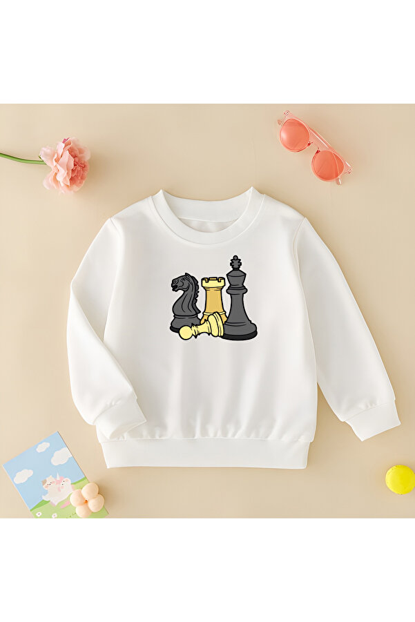 CDA Satranç Unisex Kız Erkek Bebek Beyaz Sweatshirt