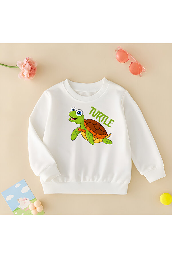 CDA Turtle Unisex Kız Erkek Bebek Beyaz Sweatshirt