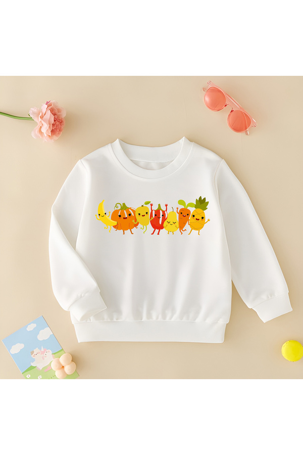 CDA Dansçı Meyveler Unisex Kız Erkek Bebek Beyaz Sweatshirt