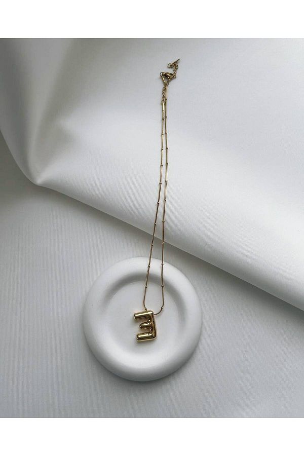 minnejewelry-Steel Bubble Letter E Necklace -Ballon Letter Necklace -Ballon Letter Necklace - Letter E 1