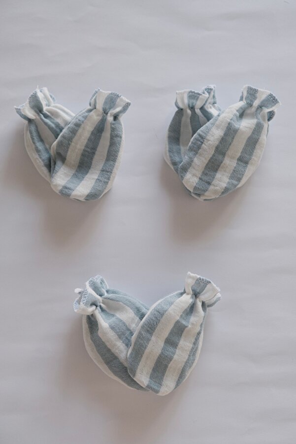 runbaby Pamuklu Çift Kat Müslin Kumaş 3 Çift Bebek Eldiven