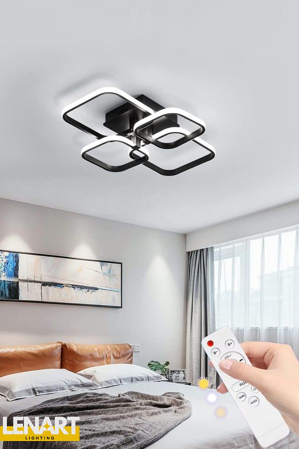Lenart Lighting-High Illuminated 4-Piece Square Led Chandelier, Ceiling Chandelier, Remote Controlled Led Chandelier, 3-Color Illuminated Chandelier 1