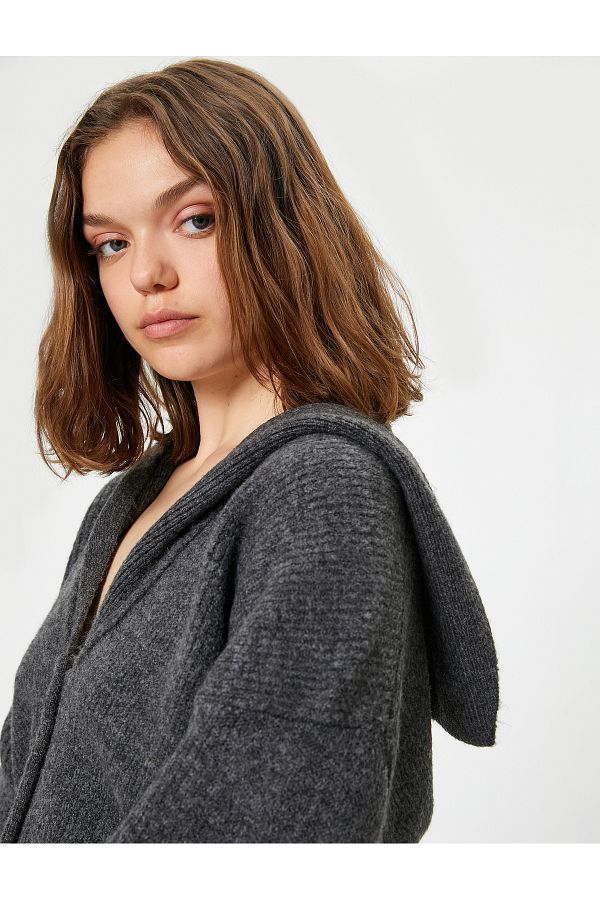 Koton-V-Neck Hooded Cardigan 1