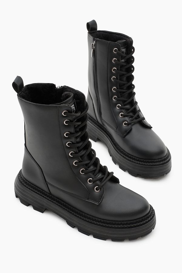 Tonny Black-Women's Black Poly Sole Comfortable Fit Lace up Boots 1
