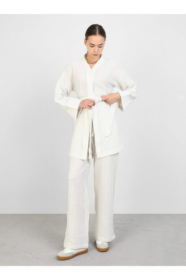 Benin-Gray Striped Cotton Suit - Benin 1