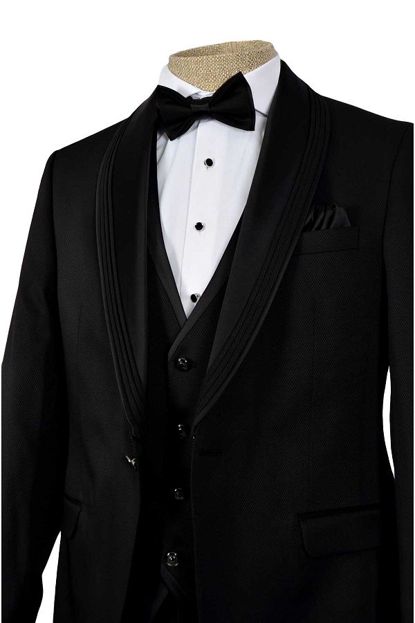 Cengiz İnler-Cengiz Inler Textured Double Line Shawl Collar Single Button Groom Suit 1