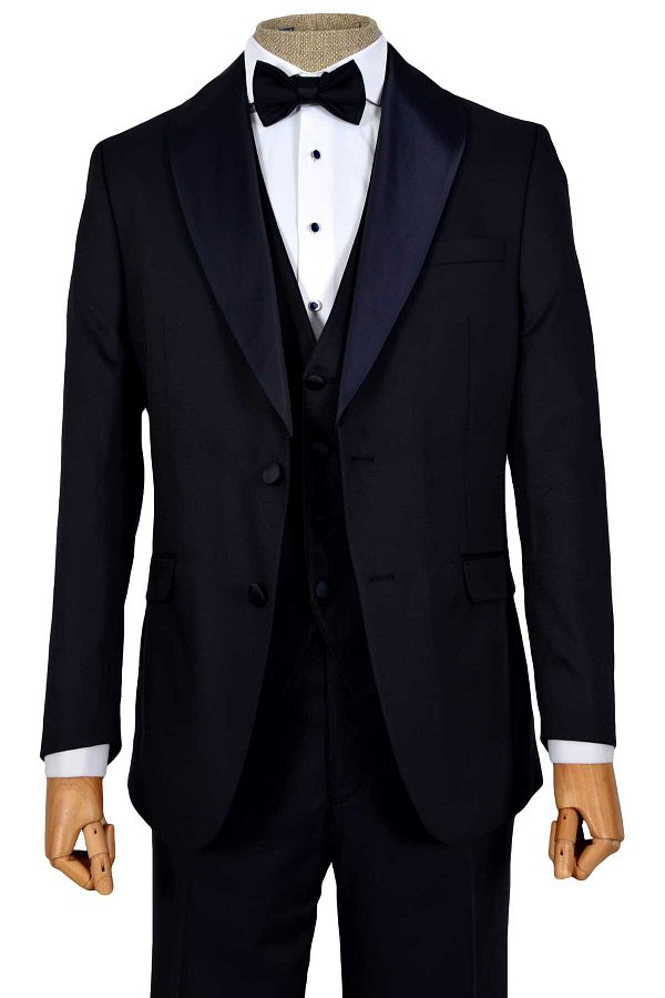 Cengiz İnler-Cengiz Inler Honeycomb Pattern Shawl Collar Double Button Groom Suit 1