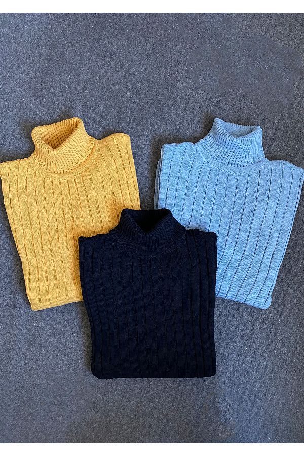 Black Sokak-Men's Black Yellow Baby Blue 3-Piece Turtleneck Turtleneck Sweater 1