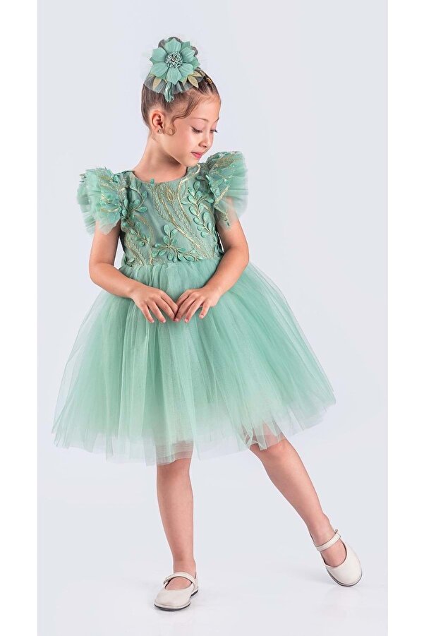 Mnk Baby&Kids Kız Çocuk Nakışlı Tütü Etek Elbise MNK0578 YEŞİL