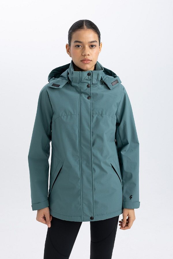 Defacto Waterproof Lightweight Long Coat Hooded and Zip Up B2417Ax24Sp Trendyol