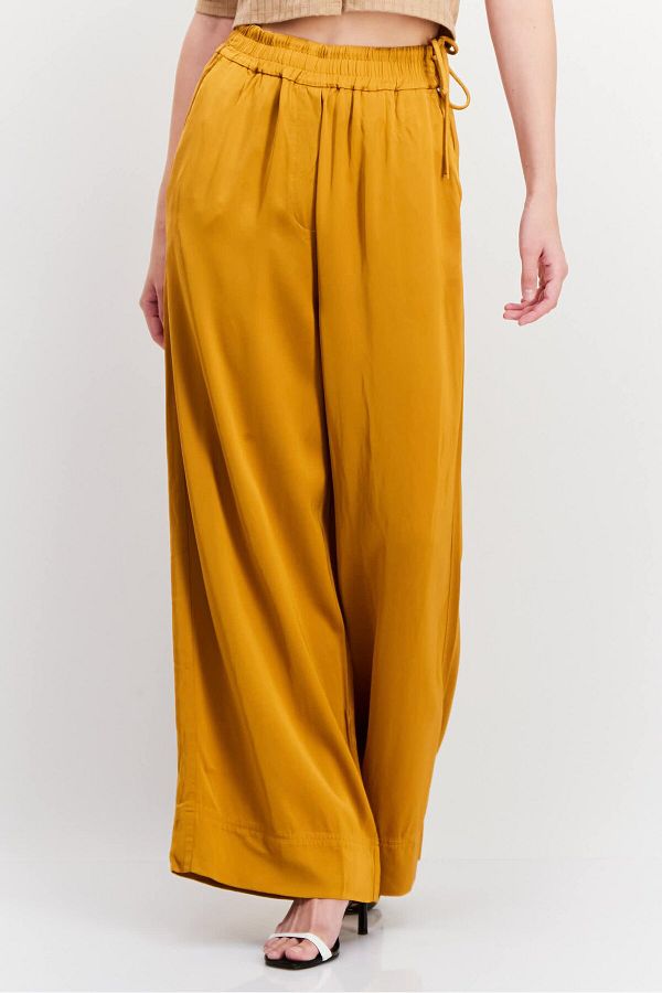 Tommy Hilfiger Women Regular Fit Solid Wide Leg Pants Mustard Trendyol