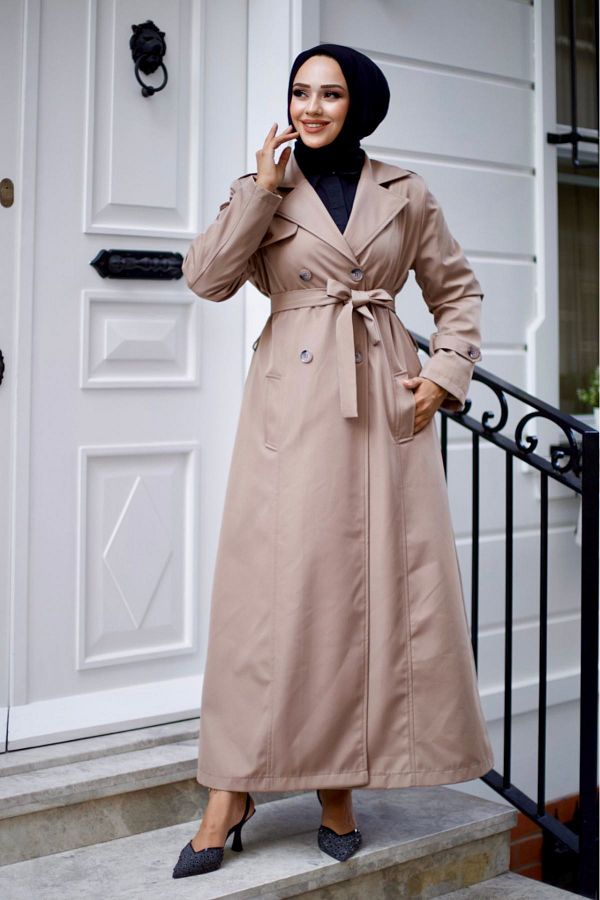 ALN SS COLLECT ON Full Length Women s Trench Coat Double Breasted Collar and Lined Trendyol