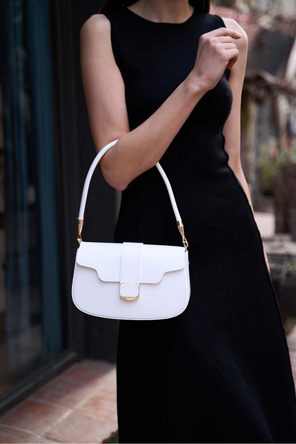 Madamra White Women s Short Handle Shoulder Bag with Gold Accessories Trendyol