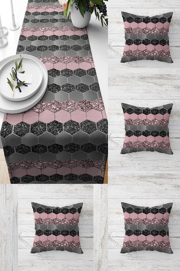 on the clouds-Geometric Patterned Honeycomb - Sequined Table, Different Ranir Models, Decorative 4-Piece Throw Pillow Cover Set 1