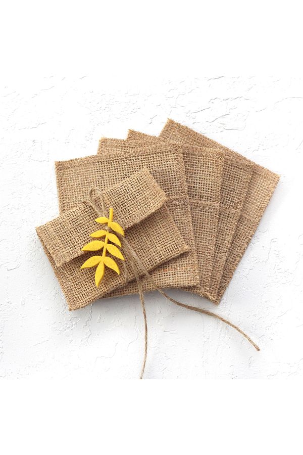 Bimotif-Felt Leaf Tiny Jute Envelope, 7x10 Cm Yellow (20 PCS) 1