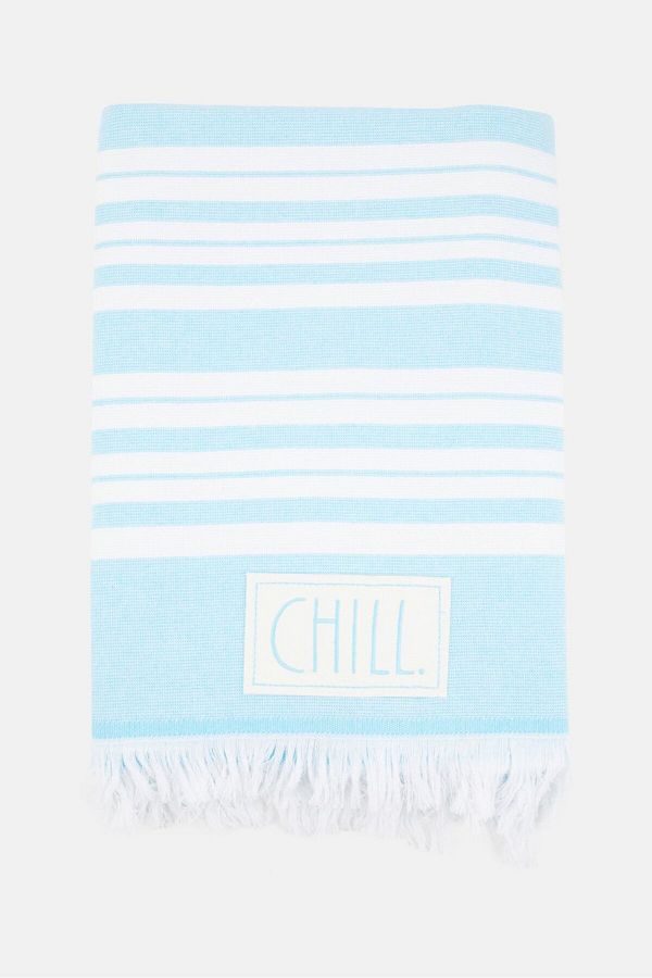 Rae dunn Chill Embroidered Beach Towel 91 L x 173 W cm White and Turquoise Trendyol