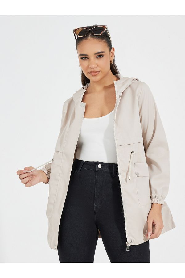 Styli-Regular Fit Longline Utility Jacket with String 1