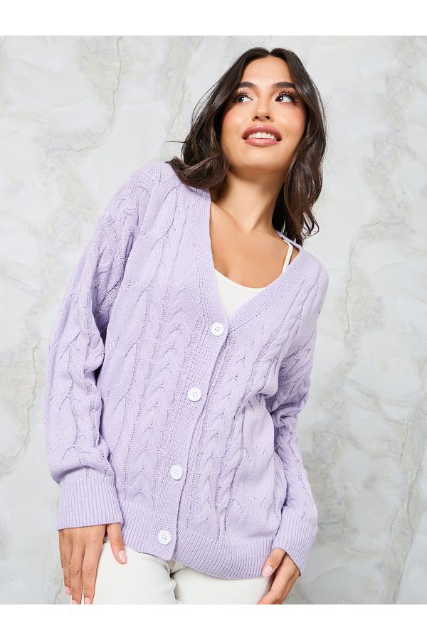 Styli Regular Fit Cable Knit Button Down Cardigan Trendyol