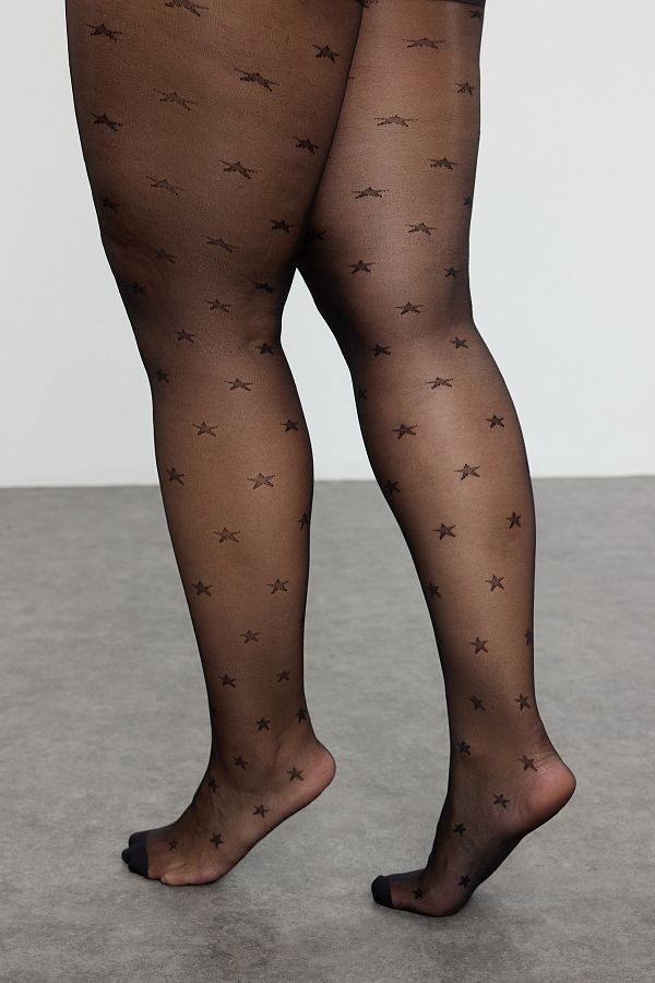 Trendyol Curve-Plus Size Minimal Strumpfhose mit Sternmuster - Schwarz 15 Den 2er Pack TBBAW25KC00004 1