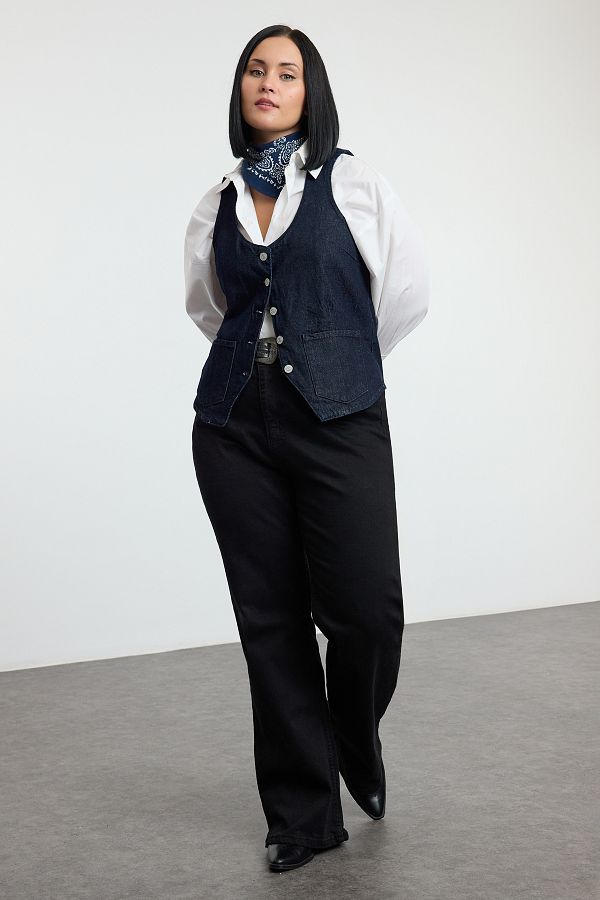 Long denim vest plus size cheap