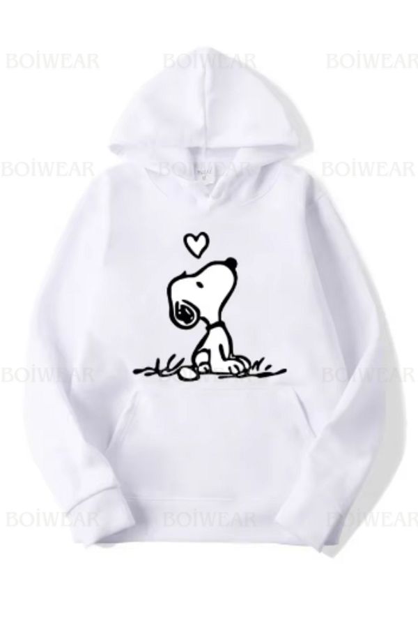 Boi-Women's Lovely Snoopy Printed 3 Thread Thick Sweatshirt - Black Pink White and Baby Blue Oversize Hoodie 1