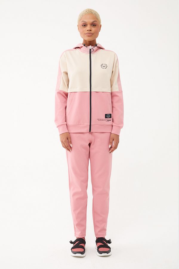 bilcee Women s Cotton Hooded Tracksuit Set Lycra Zippered Pocketed Cream 1625 Trendyol