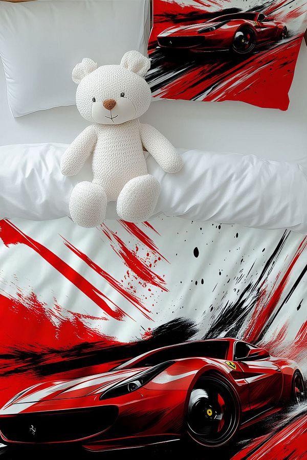 Else Dekor Red Racing Car Patterned Boy s Single Duvet Cover Set with Pillowcase Trendyol