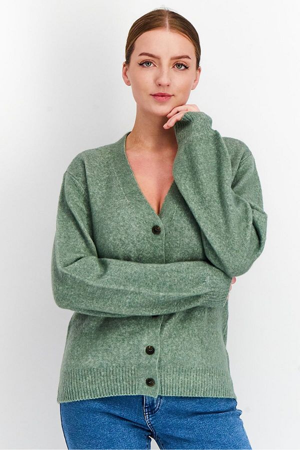 Tchibo-Women V-neck Long Sleeves Knit Cardigan, Sage Green 1