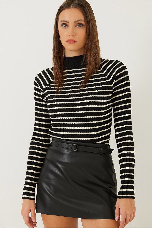 Bianco Lucci-Gestreifter Rollkragenpullover für Damen 1