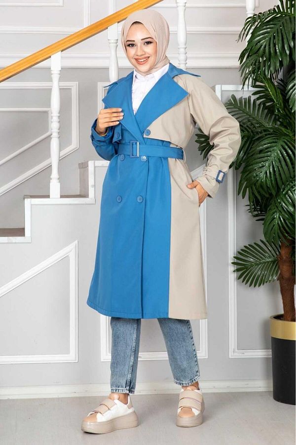 MonaModda Blue Wish Hijab Trench Coat Trendyol