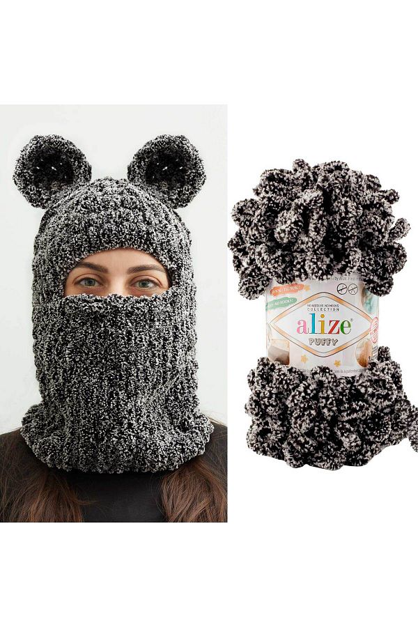 Alize-15 Pcs - 3 Pack -799 Panda Puffy Hand Knitted Blanket Slippers Scarfs Cardigan Mop Yarn 1