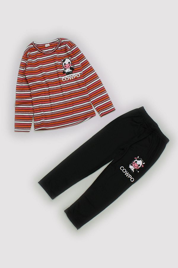 Peki-Seasonal Striped Cowpo Body and Leggings Set for Girls - 50% Cotton 13900 1