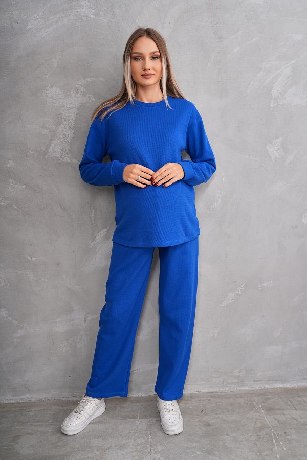 Miss Dünya Lissa-Pregnant and Maternity Crew Neck Waffle Fabric Top and Bottom Tracksuit Set 1