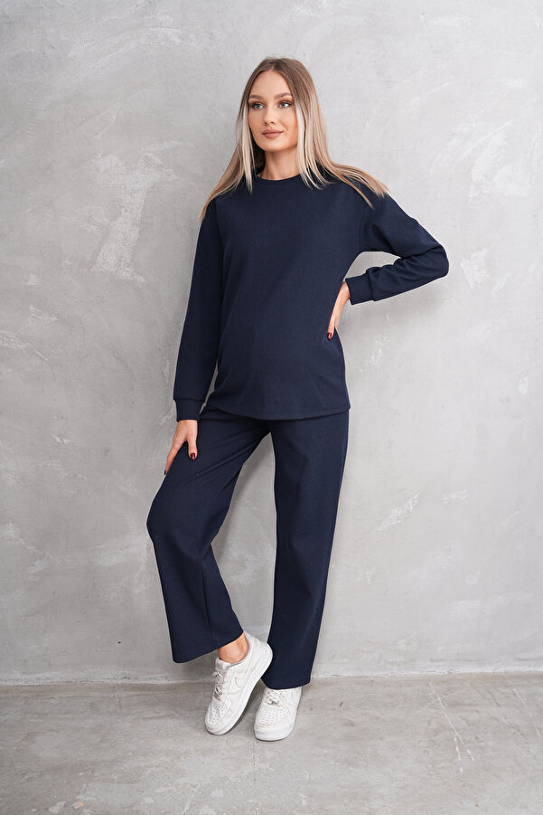 Miss Dünya Lissa Hamile ve Lohusa Bisiklet Yaka Waffle Kumaş Alt Üst Eşofman Takımı