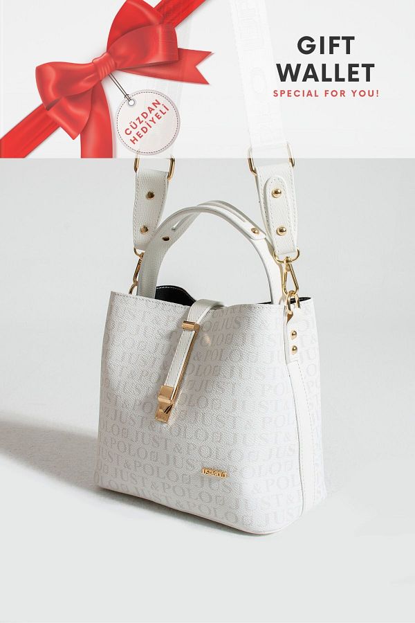 Just Polo-محفظة هدية مطبوعة منقوشة بحزام عريض مقاوم للماء 3 أقسام حقيبة كتف نسائية 2055-4002 1
