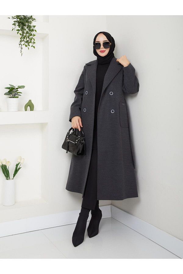 SAR AL G Y M High Quality Double Breasted Stylish Design Lux Cashmere Cabinet with Long Lined Belt Trendyol